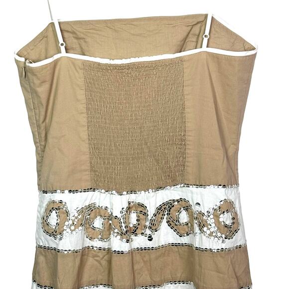 BCBGMAXAZARIA Tan and White Striped Floral Sequin Dress, Size 2 - Picture 5 of 8